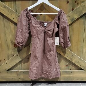 Billabong Del Sole Textured Brown Mauve Taupe Mini Dresd Size XS / S Coastal
